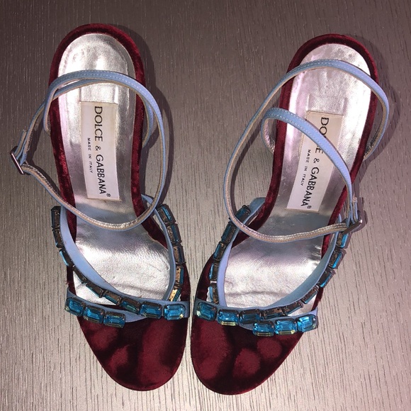 DOLCE & GABBANA Vintage velvet jewelry Shoes Size 7.5 - Picture 2 of 9